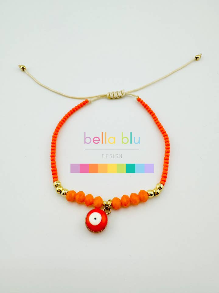 Pulsera Marley con forma de ojo malvado naranja para venta al por mayor de Bella Blu Designs