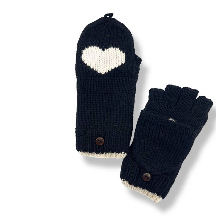 Ella Sussman - Wholesale Mittens - Women's - Alpaca Heart Convertible Cable Flip Mitten Fingerless Glove 0
