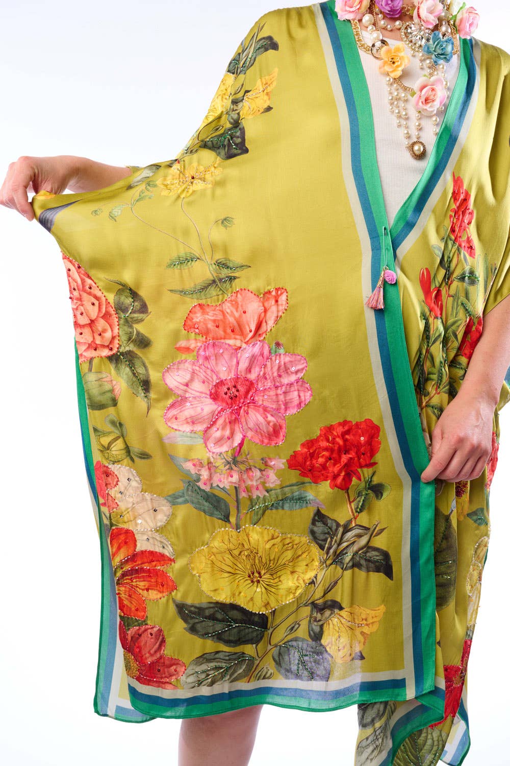 Olive Floral French Riviera Hand-Beaded Kimono / Topper for wholesale on Faire5