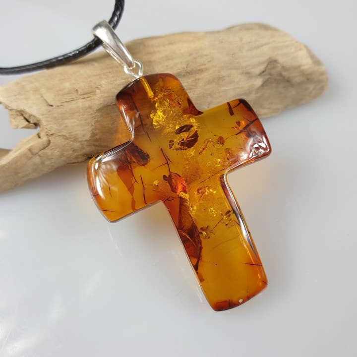 AmberLithuania - Wholesale Individual Charm/Pendant - Amber Cross. Raw amber pendant, gemstone cabochon,