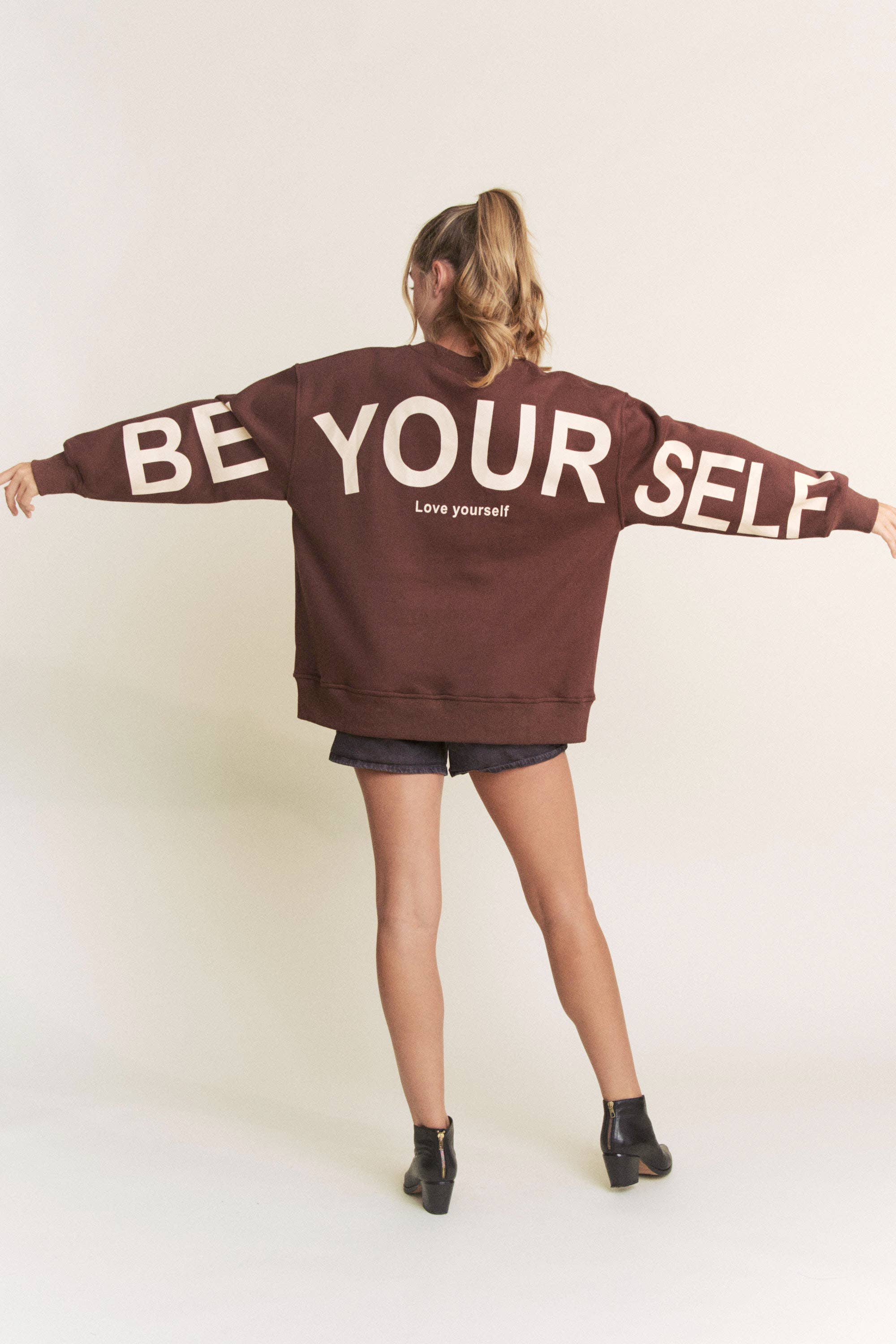 JADE BY JANE - Wholesale Graphic Sweatshirt - Women's - Be Yourself Love Yourself Printed Oversized Sweatshirt0