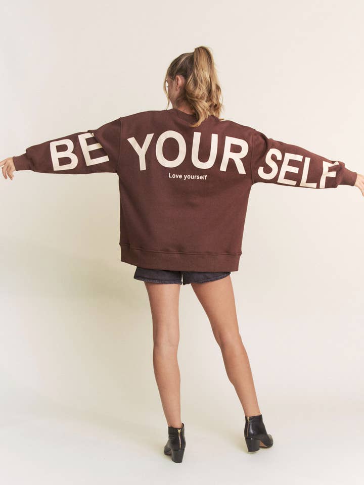 JADE BY JANE - Wholesale Graphic Sweatshirt - Women's - Be Yourself Love Yourself Printed Oversized Sweatshirt10