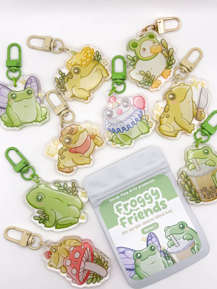 Froggy Friends Blind Bag Acrylic Charm | Gacha Keychain for wholesale by Sarah May Arts