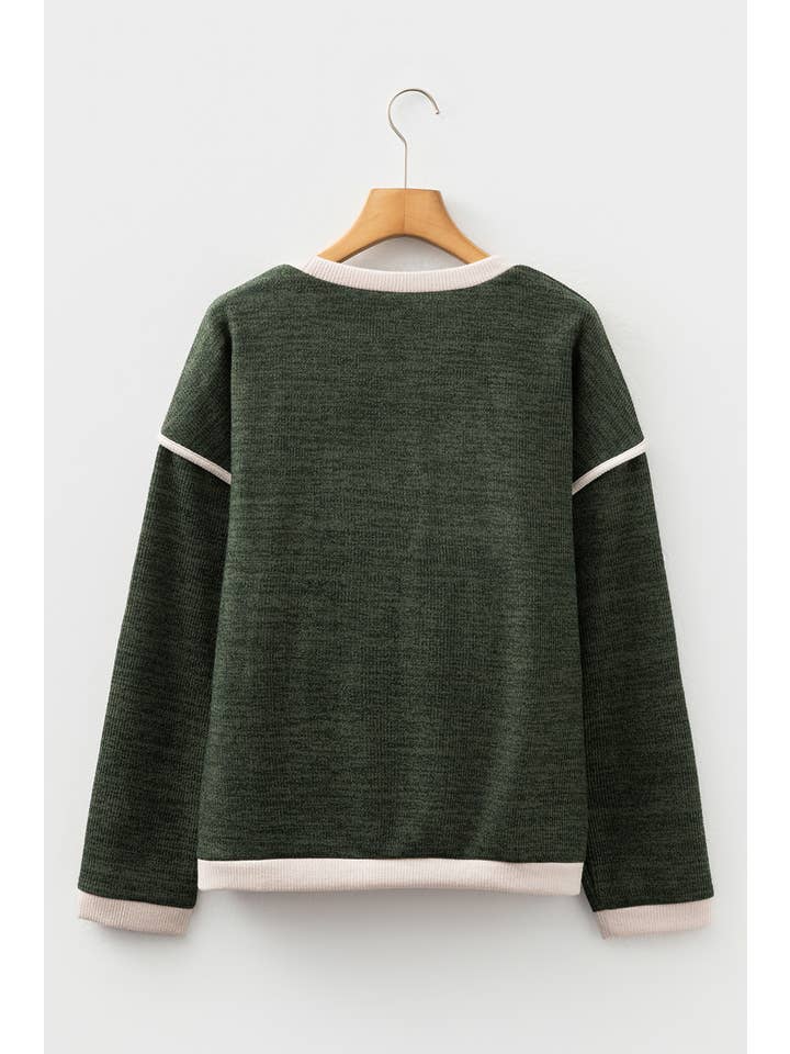 66DISCO - Wholesale Knit Top - Women's - 66Contrast Trim Knitted Drop Shoulder Plus Size Top (S-XL)7