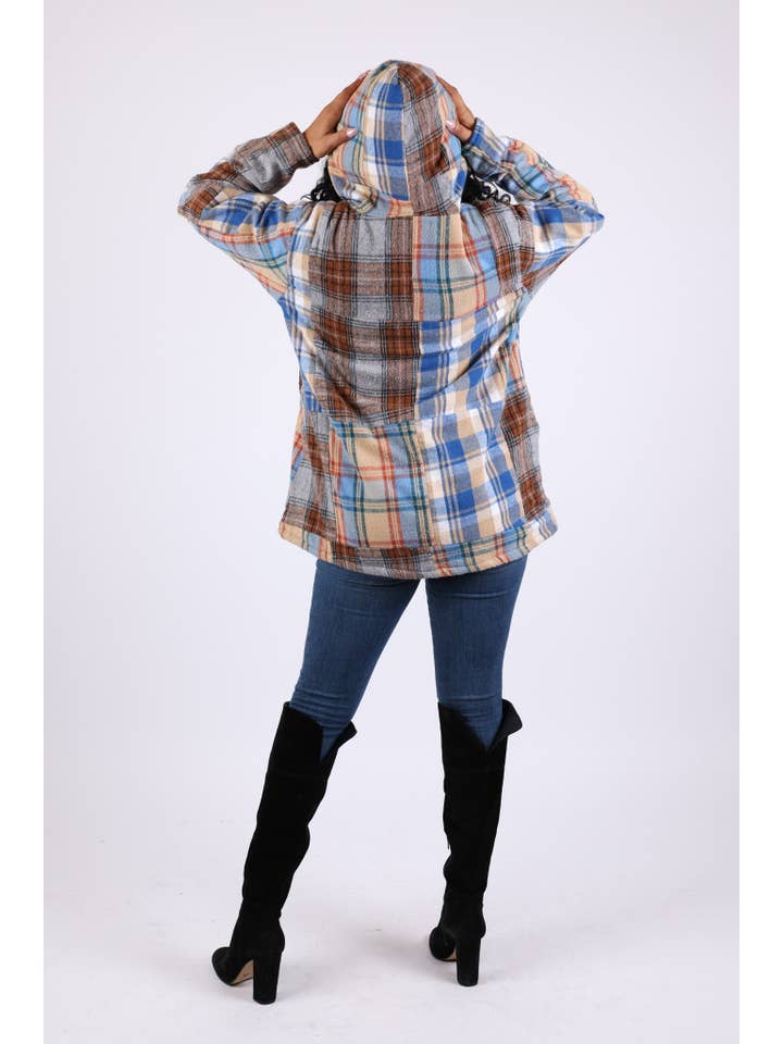 Sacred Threads - Wholesale Jacket - Women's - Patchwork Plaid Hoodie Jacket: Soft Tone Flannel6