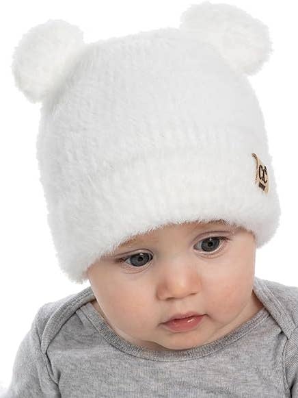 Infant Teddy Bear Ears Beanie - Ivory for wholesale by Funky Junque