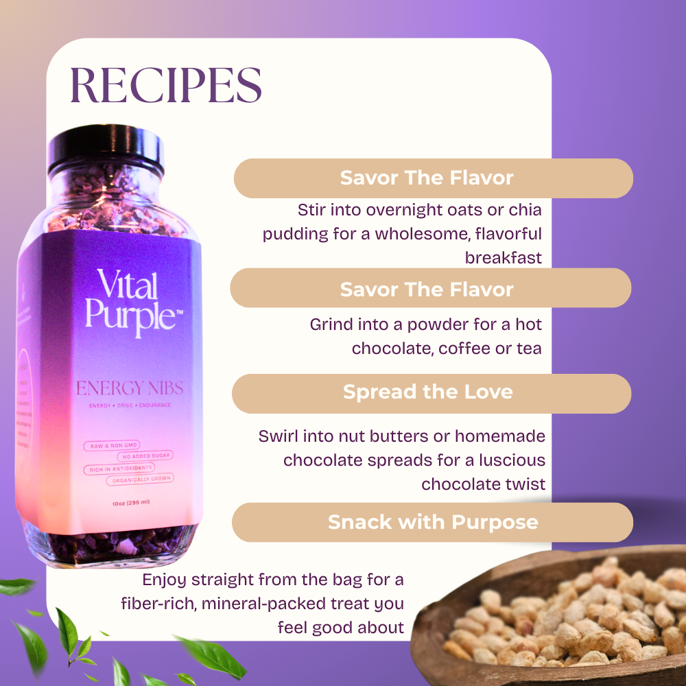 Vital Purple - Wholesale Cocoa Nibs - Energy Nibs High Flavanol Cocoa 10z | Truly Raw | High Antioxidant | Low Cadmium | Purple Cocoa8