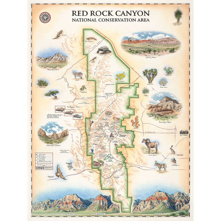 Carte dessinée à la main de l'aire nationale de conservation Red Rock Canyon pour la vente par XPLORER MAPS