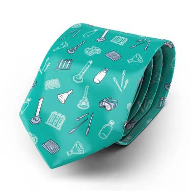 Lab Equipment Necktie (Light Blue) for wholesale by Vivid Biology