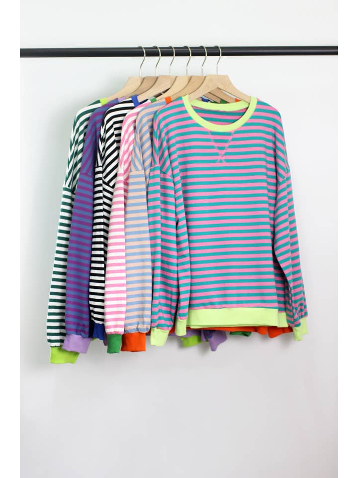 ESLEY - Wholesale Sweatshirt - Women's - T2406ASJP15385 - OVER SIZE STRIPE SWEETSHIRT