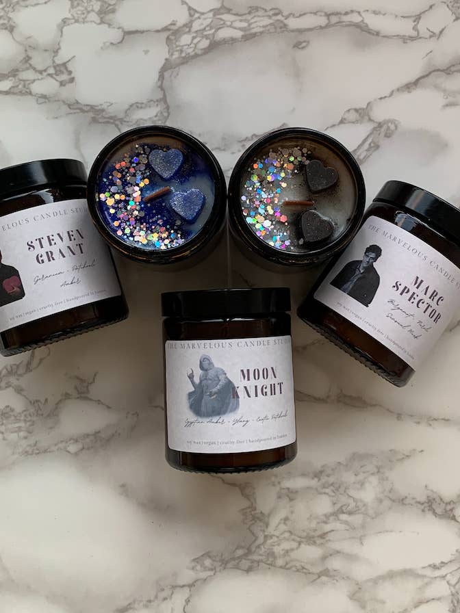 Moon Knight Candle | Steven Grant - Marc Spector - Jake Lockley for wholesale by Marvelous Candle Studio