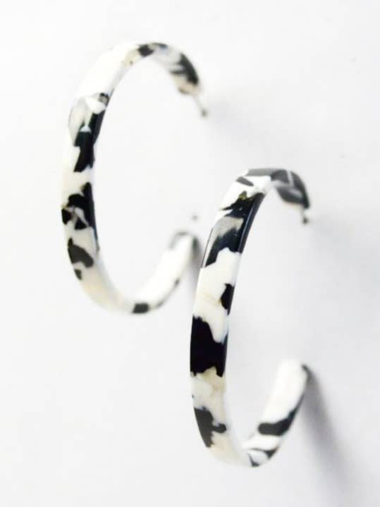Black and White Fashion Marble Hoop Earrings for wholesale by The Jewelry Bx