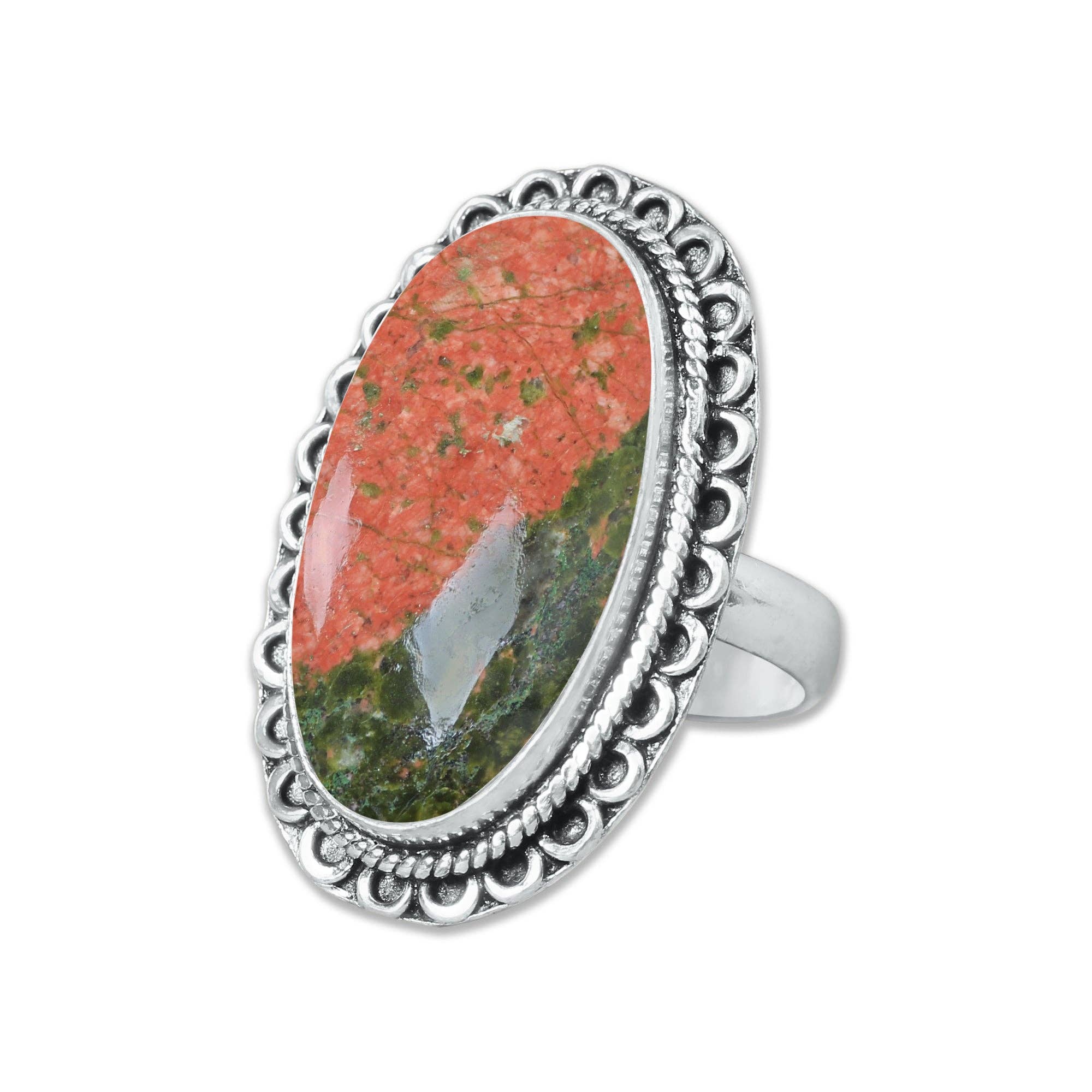 Handmade Jewels - Vente Bague de cocktail/de cérémonie - Bagues en unakite – Fait main, plaqué argent, rose-vert terreux (fabriqué sur commande)8