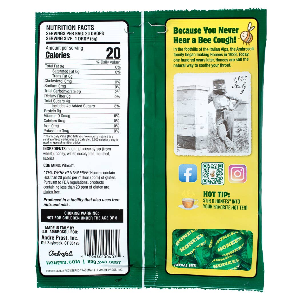 Andre Prost Inc. - Wholesale Lozenges/Cough Drops - HONEES™ Honey Menthol Eucalyptus Bags2