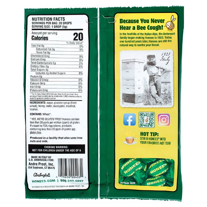 Andre Prost Inc. - Wholesale Lozenges/Cough Drops - HONEES™ Honey Menthol Eucalyptus Bags2