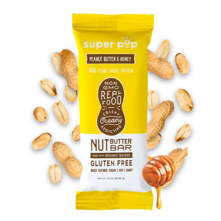 Super Pop Snacks - Deliciously Soft & Crispy Nut Butter Bars - Wholesale Snack Bar - Super Pop - Peanut Butter and Honey Bar (12 pack)