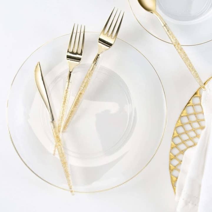Luxe Party - Wholesale Disposable Plate - Round Clear and Gold Plastic Plates Set | 40 Pack3