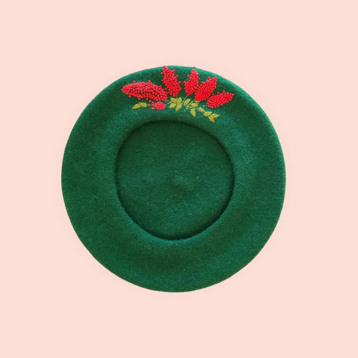 Hand embroidered Wool Flower Beret for wholesale by Olala Mia