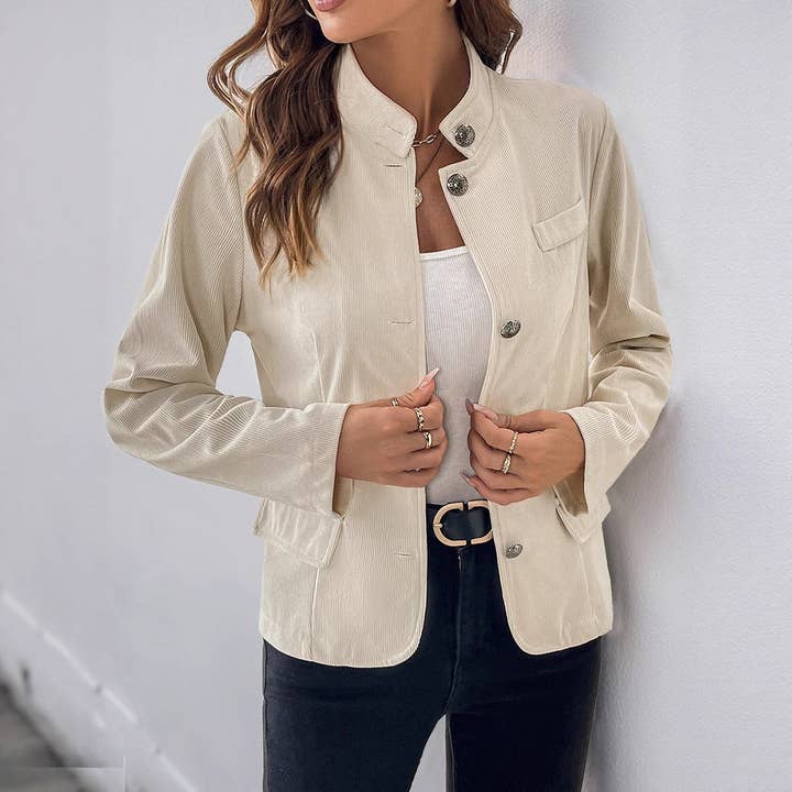 Apricot Women’s Corduroy Short Cardigan Jacket for wholesale on Faire2