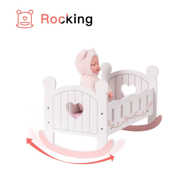 Robud & Mewoofun Official Store - Wholesale Doll Accessory Kit - Kids - ROBUD Wooden Doll Bed Cradle Rocking Baby Crib Reversible