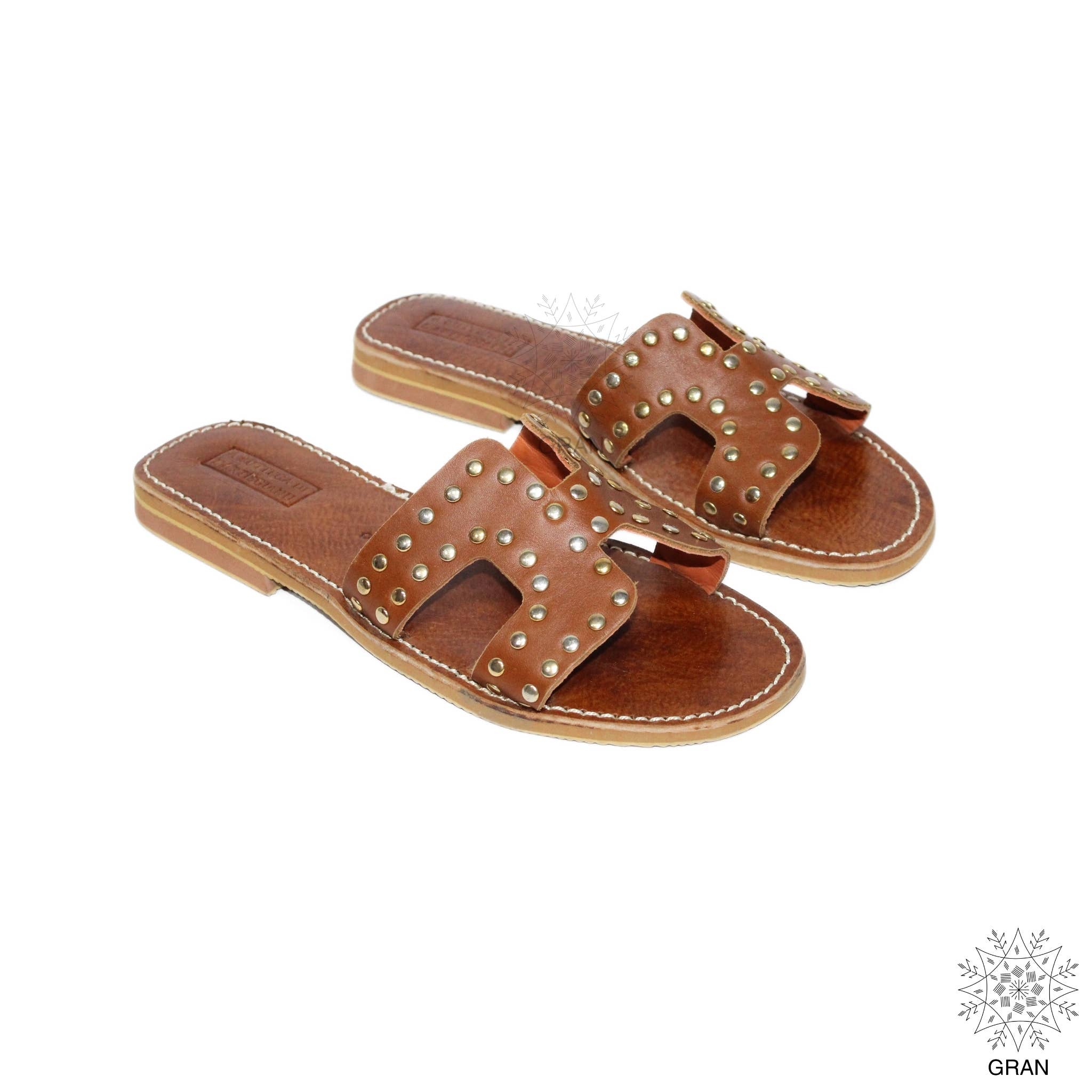 Gran Wholesale - Wholesale Sandals - Women's - Studded Leather Slide Sandals, Comfy Flat Strappy Footwear.5