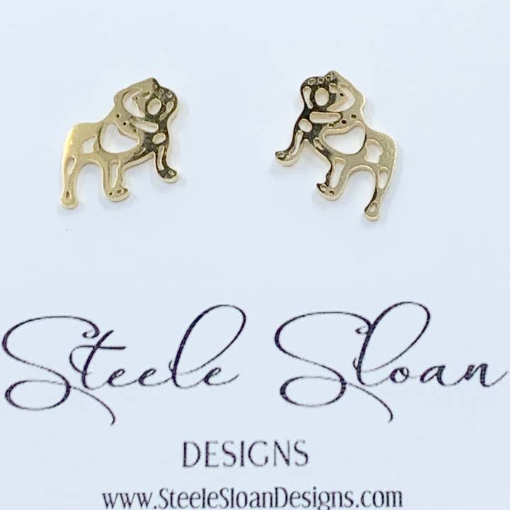Steele Sloan Designs - Wholesale Stud/Post Earrings - Adorable Bulldog Earrings- Gold Stainless Steel Bulldogs0