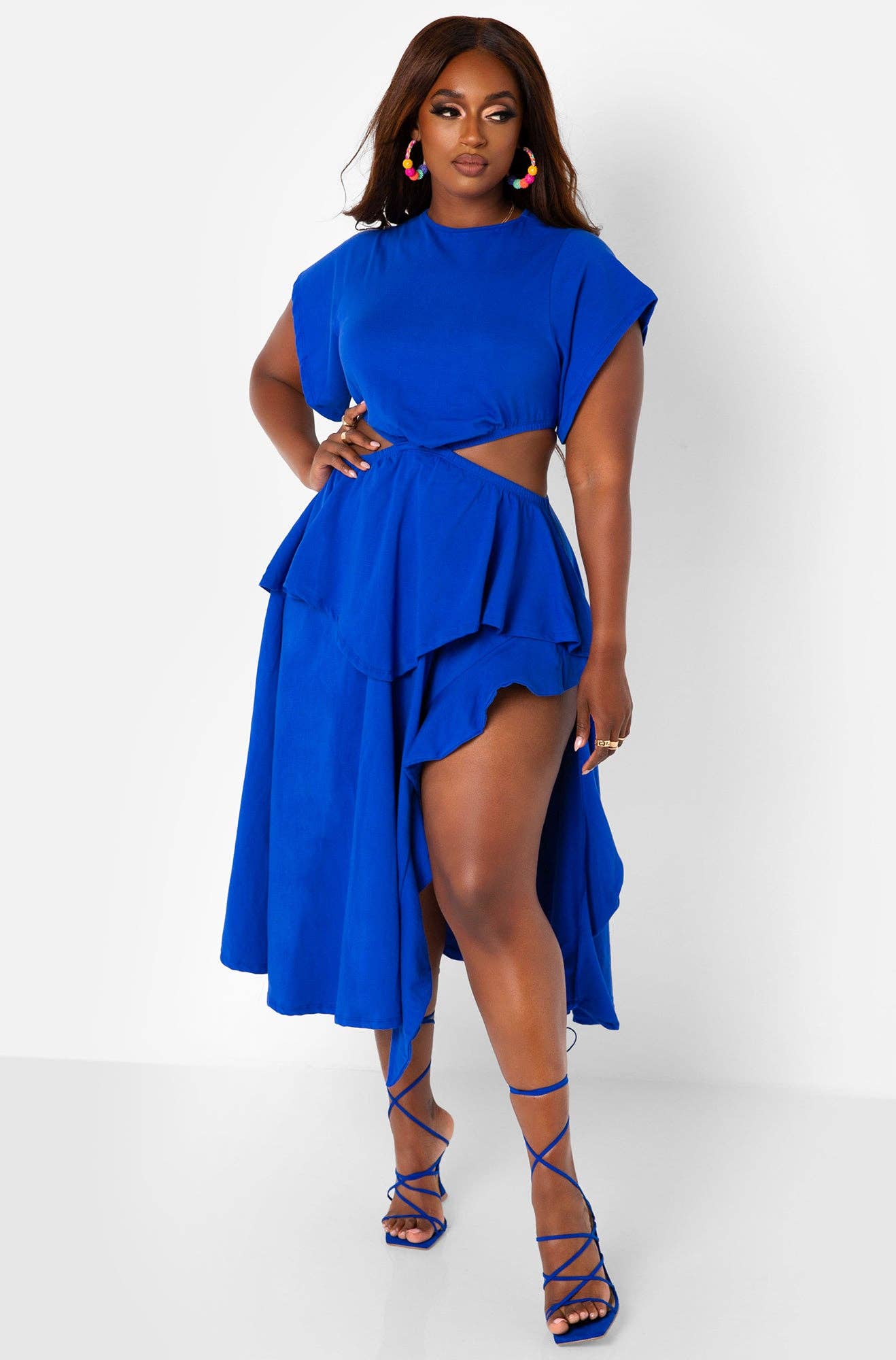 Selfie Ready Cut Out High Slit Midi Skater Dress - Royal Blue for wholesale on Faire1