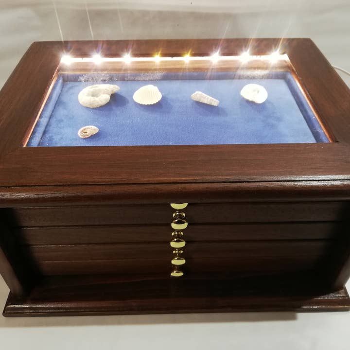 Antique Walnut color wooden cabinet with drawers for brooches for wholesale by Coins&More