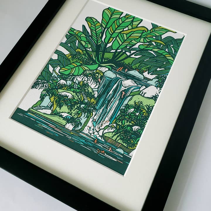 Little Green - Wholesale Art Print - Tropical Waterfall Hawaiian Landscape Matted Art Print3