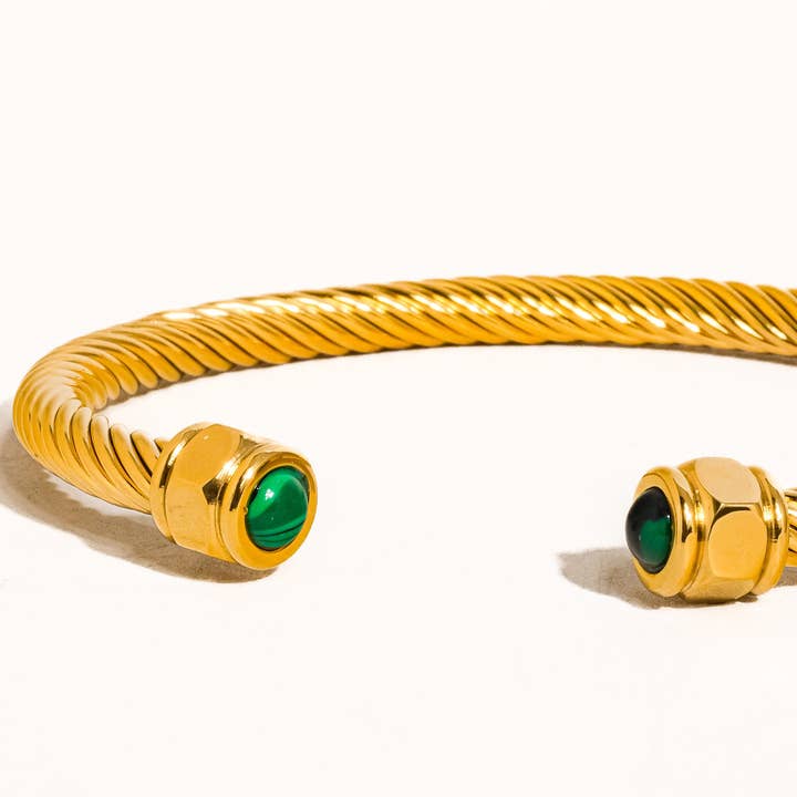 Green Vail 18K Gold Non-Tarnish Stone Braided Bangle for wholesale on Faire3