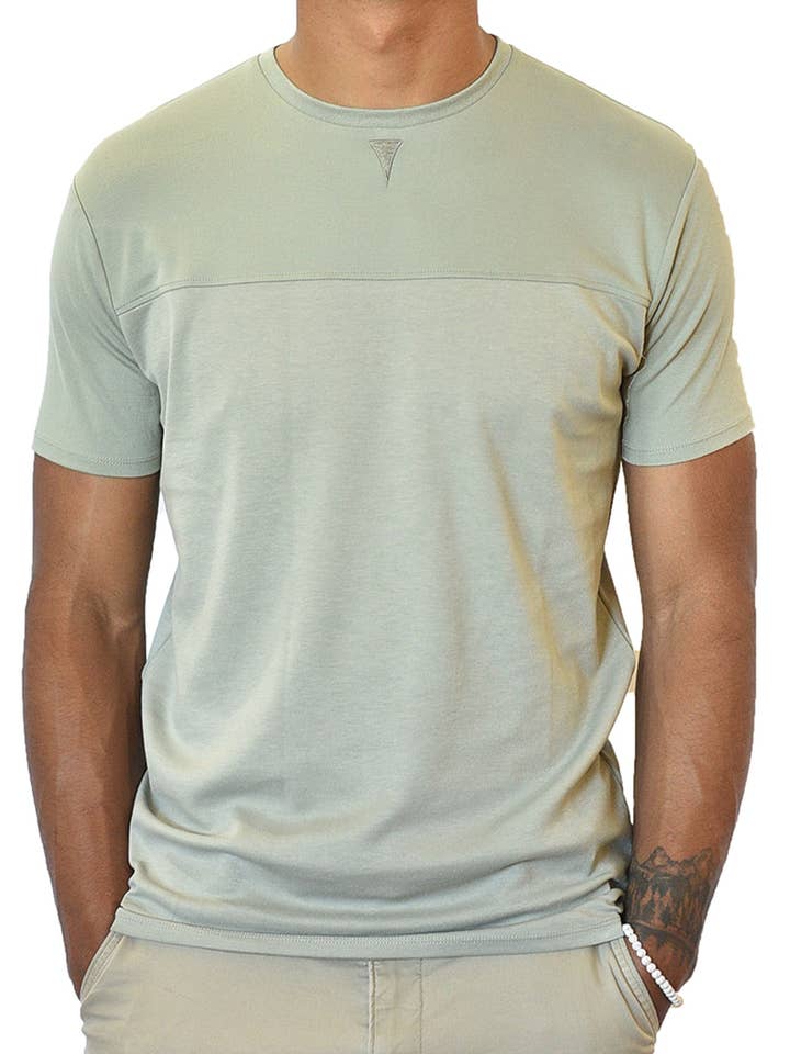 Short Sleeve Crew Collar (Taupe & Sea Moss Green) for wholesale by SpearPoint Apparel