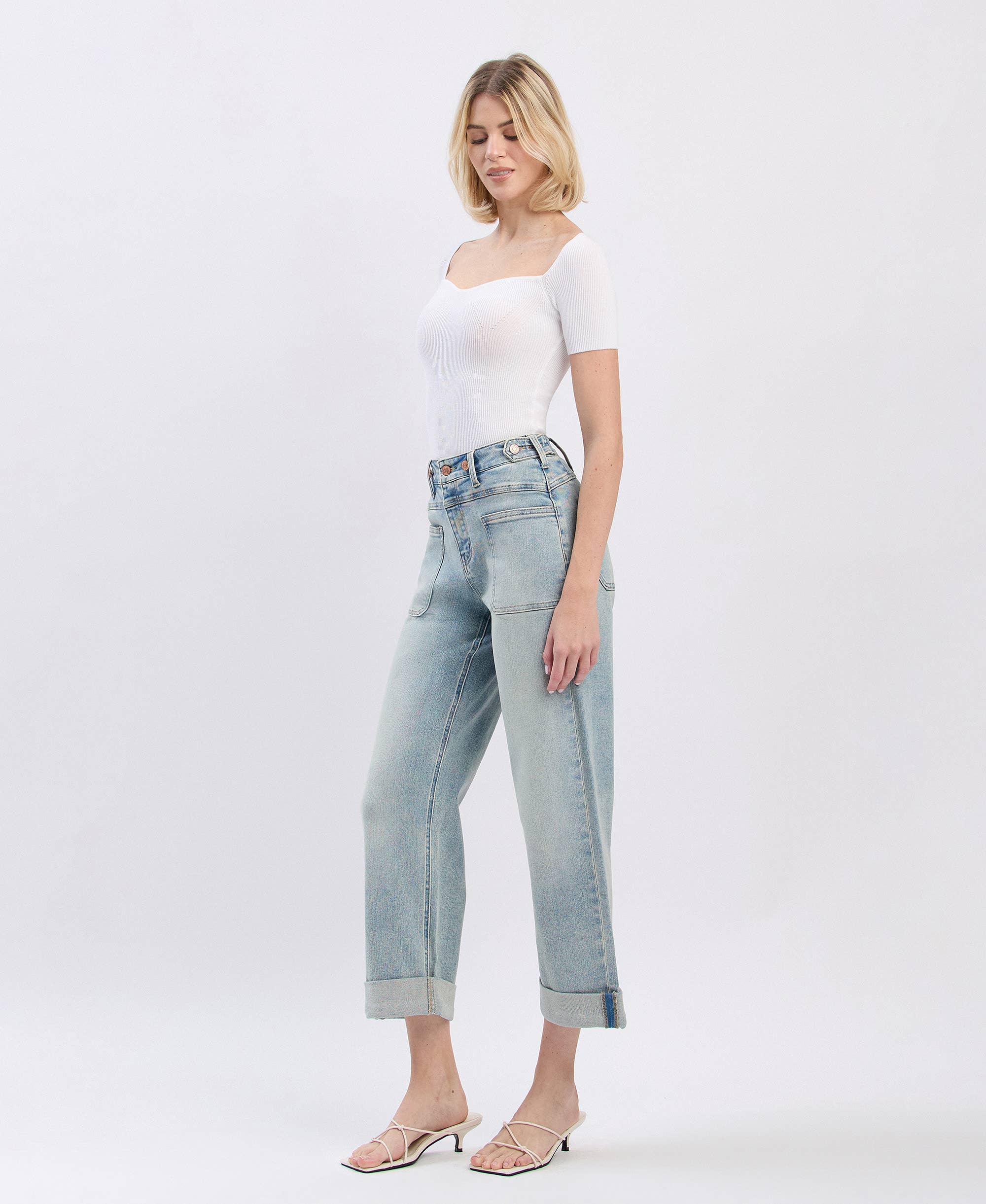 KOMMISSÆR SUPER HIGH RISE TAB TALJEBÅND MANCHET SLIM WIDE JEANS F6000 for engroshandel på Faire7