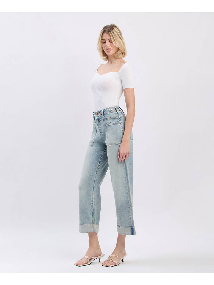 KOMMISSÆR SUPER HIGH RISE TAB TALJEBÅND MANCHET SLIM WIDE JEANS F6000 for engroshandel på Faire7