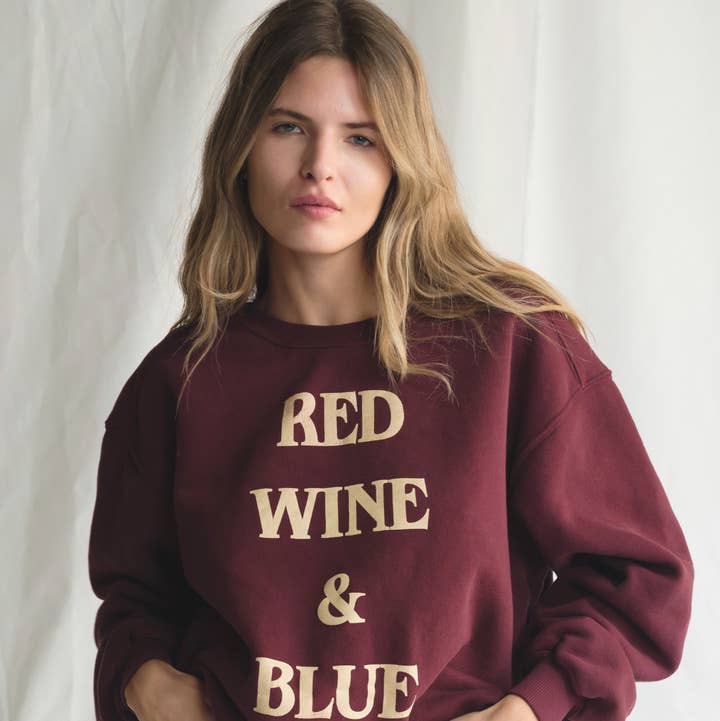 People Of Leisure - Wholesale Graphic Sweatshirt - Women's - Red Wine & Blue Crewneck Pullover0