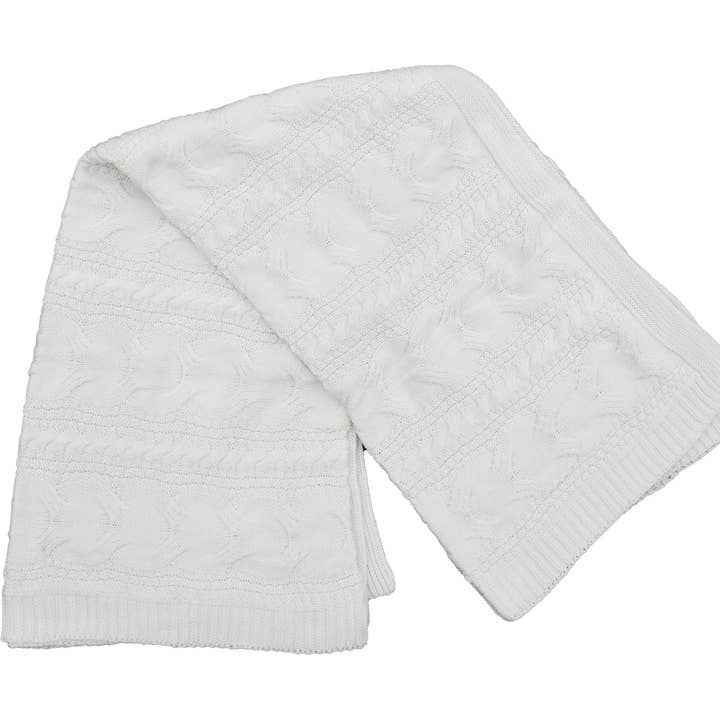 Ivory Classic Cableknit Pure Cotton Throw Blanket Home Decor for wholesale by Chloe & Lex