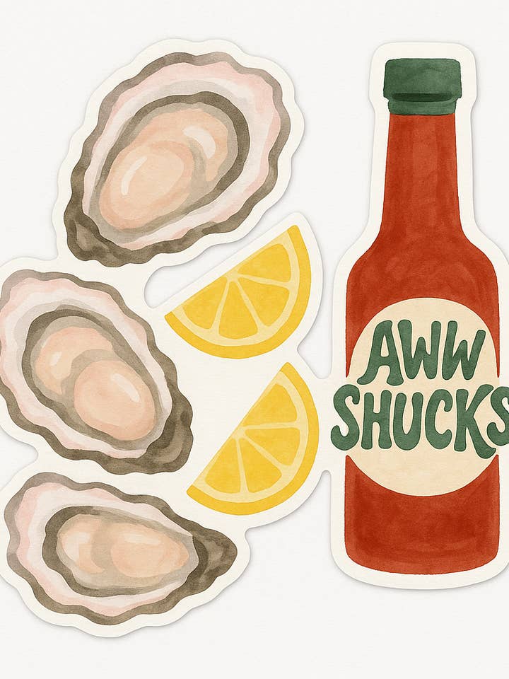 Aww Shucks Klistermærke – Skæv Østersdesign for engroshandel hos inviting affairs paperie
