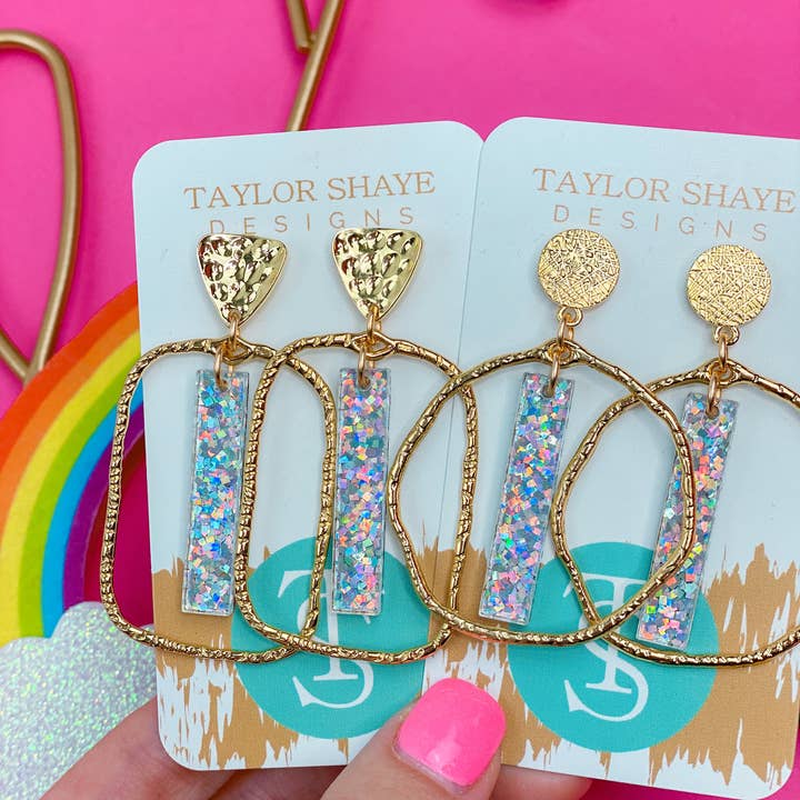 Taylor Shaye Designs - Wholesale Dangle Earrings - Silver Sequin Stick Hoops