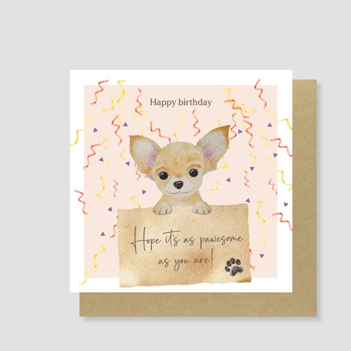 Cute Chihuahua Watercolor Painted Puppy Dog Birthday Card for wholesale by Heather Trefusis Art - Greeting Cards (*US Duties Paid*)