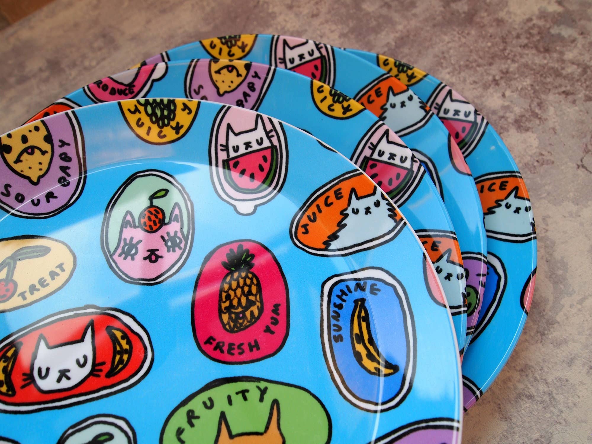 I LIKE CATS – wholesale Disposable plate – Cat Fruit Illustrated Plastic Snack Plate5