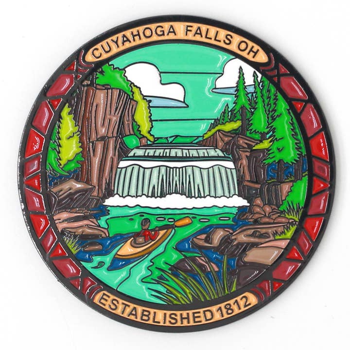 Cuyahoga Falls, OH Enamel Magnet – 52mm (2.05 inches) for wholesale by Cre8Travel