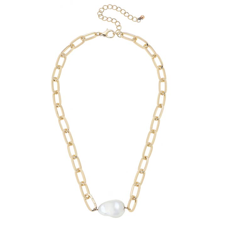 Collier Liza avec perle baroque en or brillant pour la vente par Canvas Style