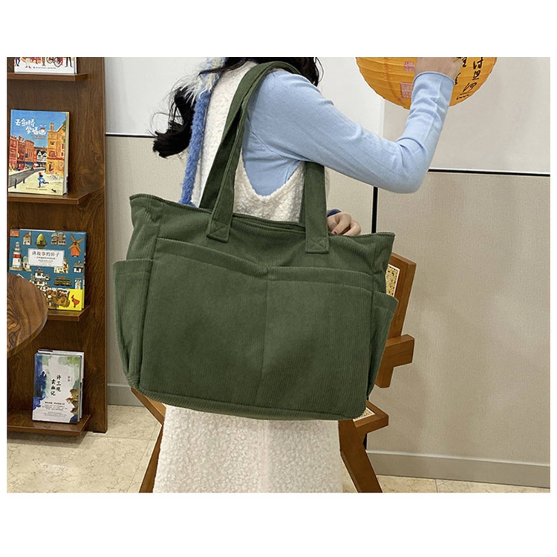 wandf - Wholesale Shoulder Bag - Women's - Casual Solid Color Corduroy Zippered Shoulder Bag Tote17