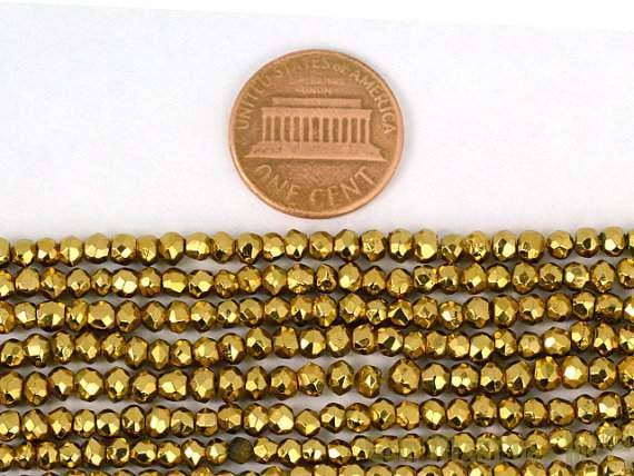 GemMartUSA - Wholesale Beads - Yellow Pyrite Rondelle Beads, 12.5" Gemstone Strand, 3-4mm1
