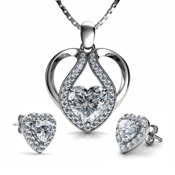 Leuke hartset ketting hart oorbellen 925 zilveren sieraden Dephini voor wholesale door DEPHINI