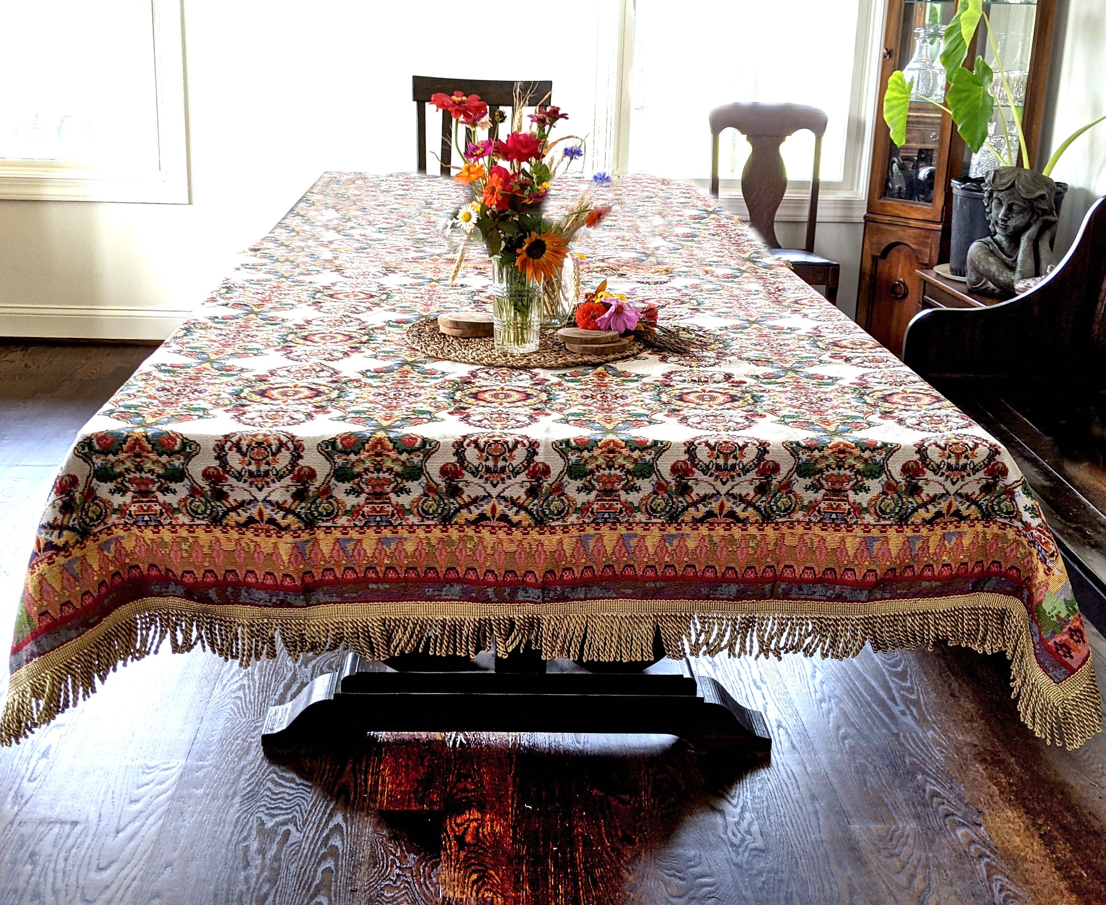 Tache Home Fashion - Wholesale Tablecloth - Tache Elegant Ivory Colorful Ornate Paisley Woven Tapestry Tablecloth (18193)4