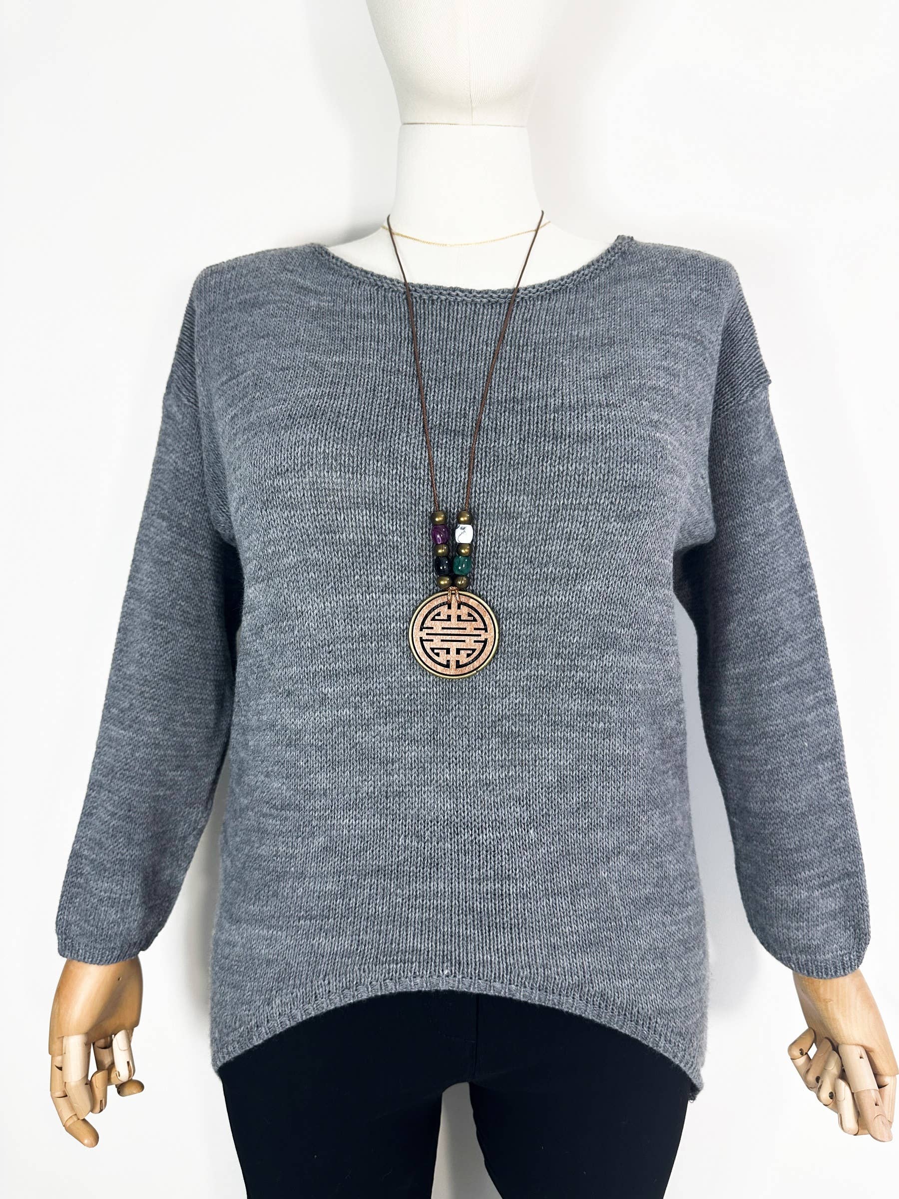 ZAFA PARIS - Wholesale Knit Sweater - Women's - 71FZ0H056-Knit sweater with boat neckline and necklace.4