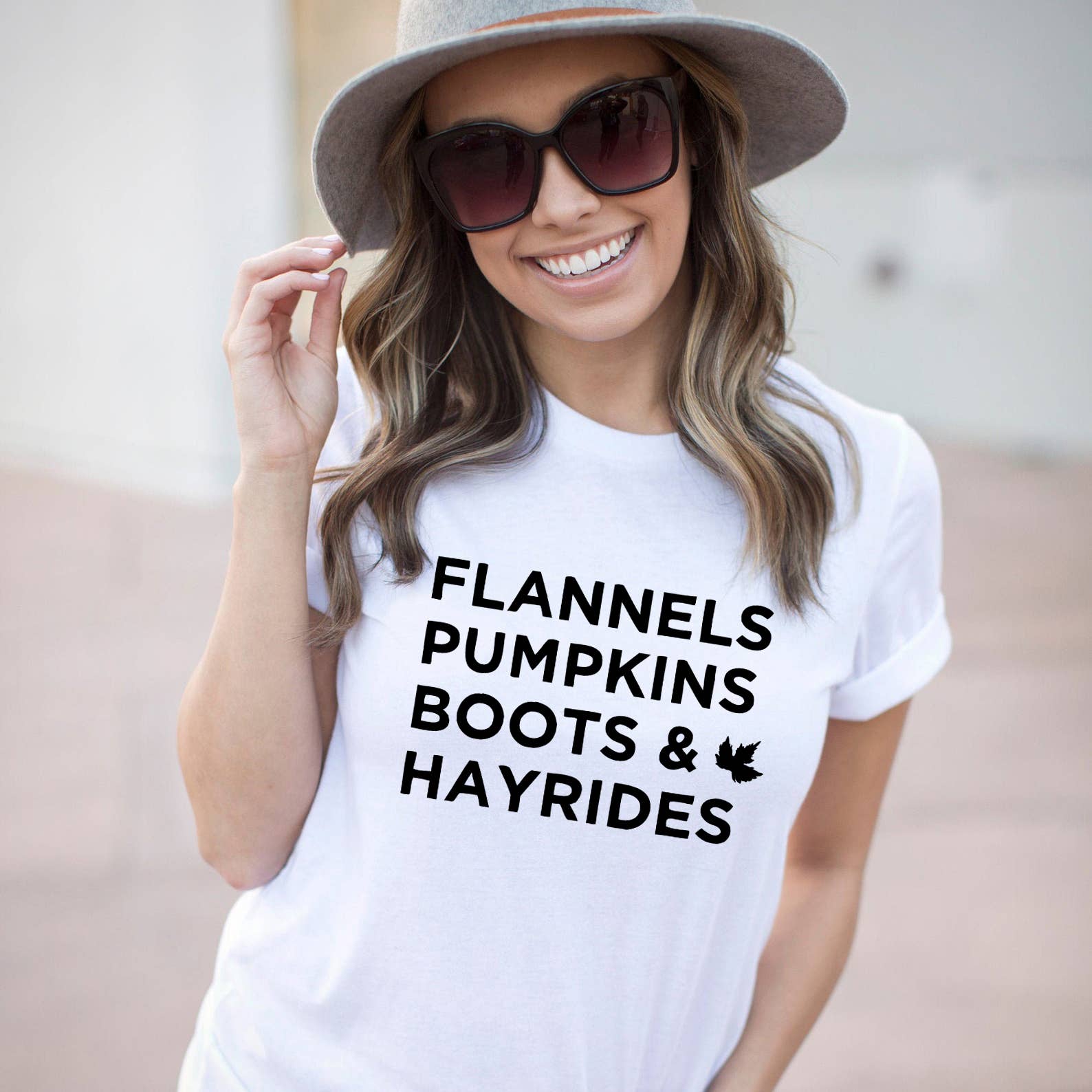 Zoe Creative Co - Vendita all'ingrosso Maglietta serigrafata - Donna - Flannels Pumpkins Boots Hayrides T-Shirt Autunno Camicia Ottobre0