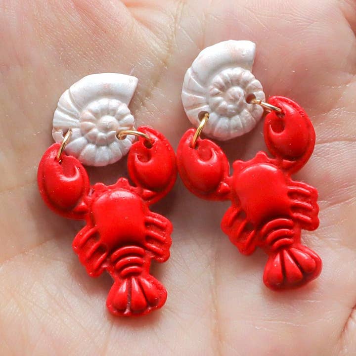 Handmade Polymer Clay Lobster Dangle Earrings for wholesale by K's Craft House