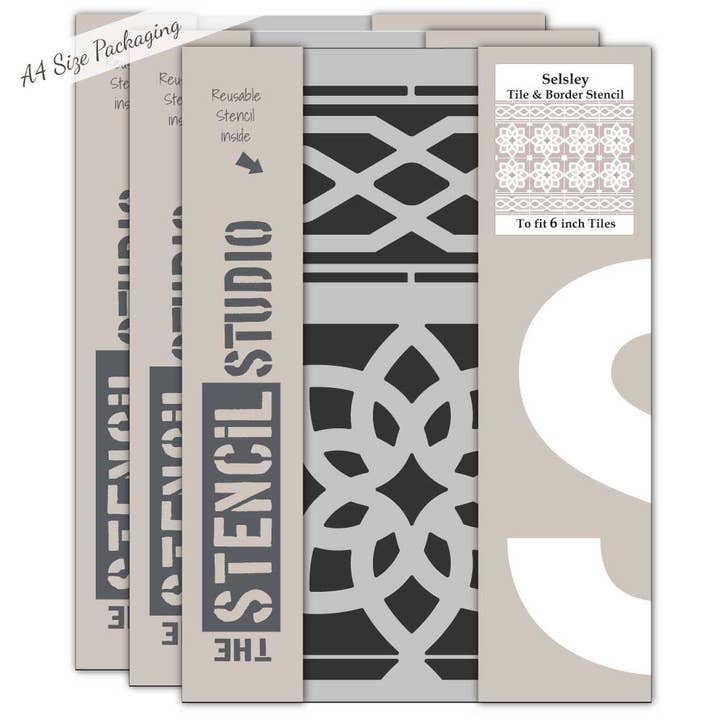 Selsley Tile & Border Stencil for engroshandel hos The Stencil Studio