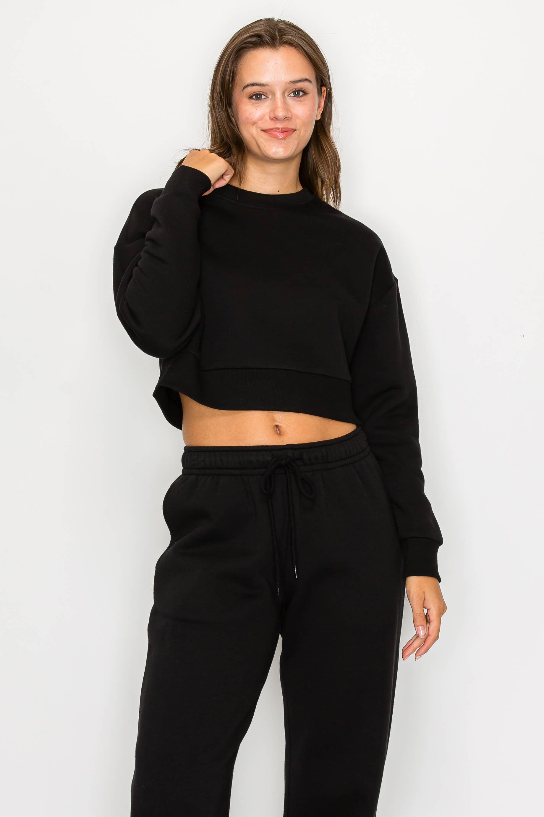 Color 5 - Wholesale Sweatshirt - Women's - Solid color fleece lined cropped basic pull over sweatshirt 0